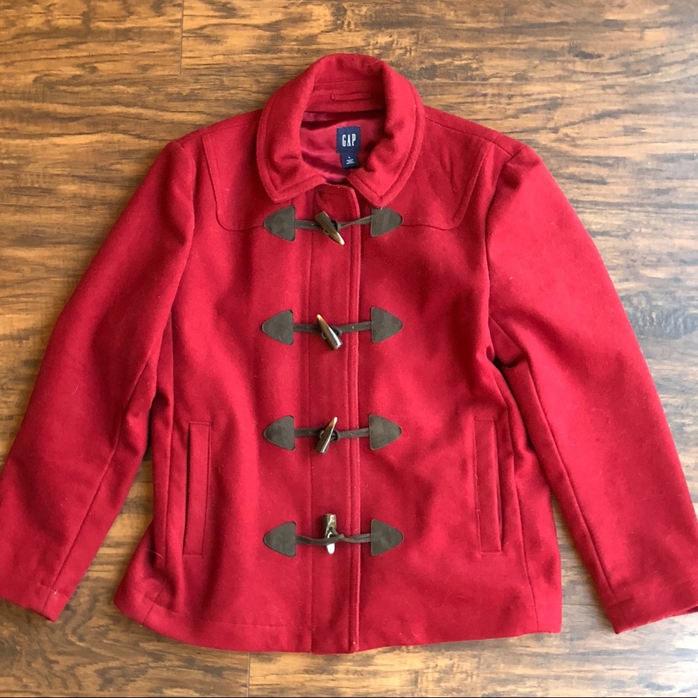 GAP Red Wool Toggle zip Pea Coat Jacket Womens - L